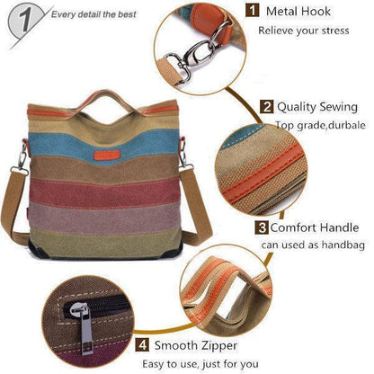 Color Striped Canvas Crossboby Shoulder Bag