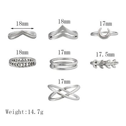 Moon leaves 7PCS Ring Set